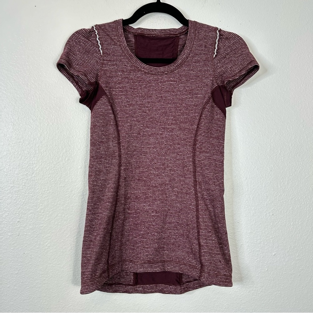 Lululemon star runner short sleeve bordeaux stripes athletic casual outdoors